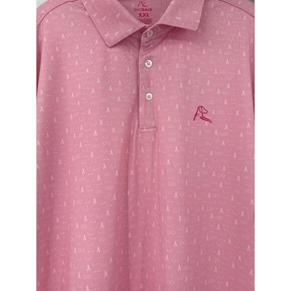 Rhoback Mens Pink Ribbon Polo Shirt XXL Breast Cancer Awareness Collared - Picture 5 of 10